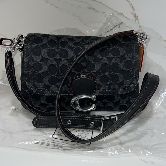 Coach Tabby Washed Denim Black Denim Signature Soft Small Shoulder Bag - Picture 6 of 14